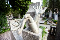 Sculpture on Vlasta Burian grave in Vysehrad cemetery
